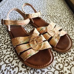 Toms Zoe Cork Paint Splattered Flat Sandals Sz 9 Women's
